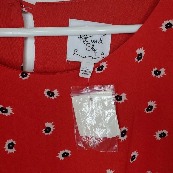 NEW Kit and Sky Size Large Red Casual Dress Small Flowers Long Sleeve - Picture 2 of 3